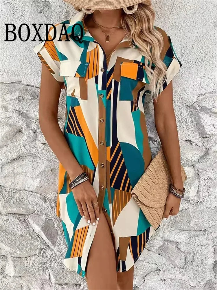 Women‘s Geometri Printed Short Sleeve Dresses