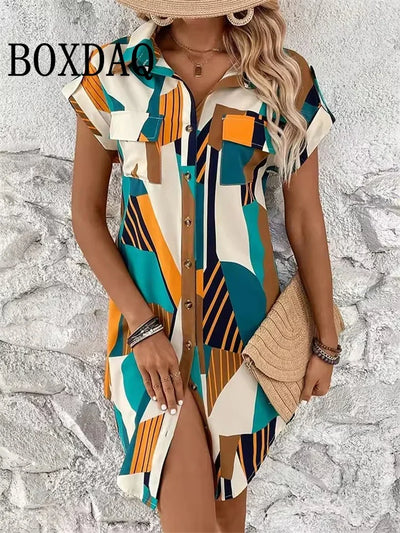 Women‘s Geometri Printed Short Sleeve Dresses