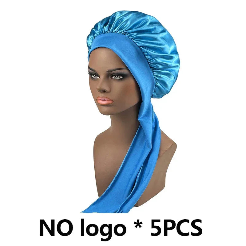 Silk Bonnet For Women Large Sleeping Cap For Hair Care Soft Satin Bonnets With Wrap Tie No Frizz No Fly Aways Hair Bonnets LOGO