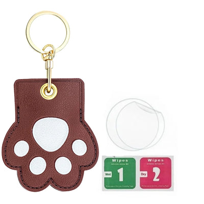 Brown Paw Print AirTag Leather Keychain with Hand Straps and Gold Hardware
