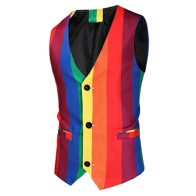 Men's Blazers Sets Rainbow Striped Print Blazers Jacket+Pants+Vest Man three Pieces Sets Prom Party Stage Singer Dancer Costumes