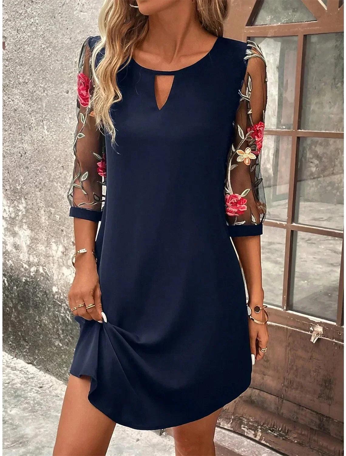 Luxury dress women’s perspective mid sleeve printed round neck mini skirt summer party