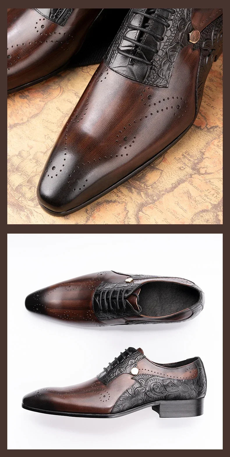 Handmade Mens Wedding Dress Brogue Shoes Genuine Leather Lace-up Latest Design Fashion Casual Shoes Man Pointed Dress Shoes