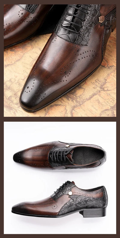 Handmade Mens Wedding Dress Brogue Shoes Genuine Leather Lace-up Latest Design Fashion Casual Shoes Man Pointed Dress Shoes