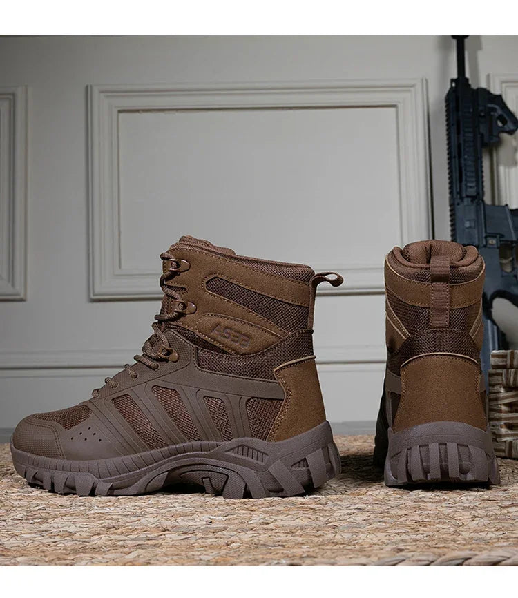 Men's high top hiking boots, sporty and stylish outdoor style, solid color, anti slip and wear-resistant rubber sole