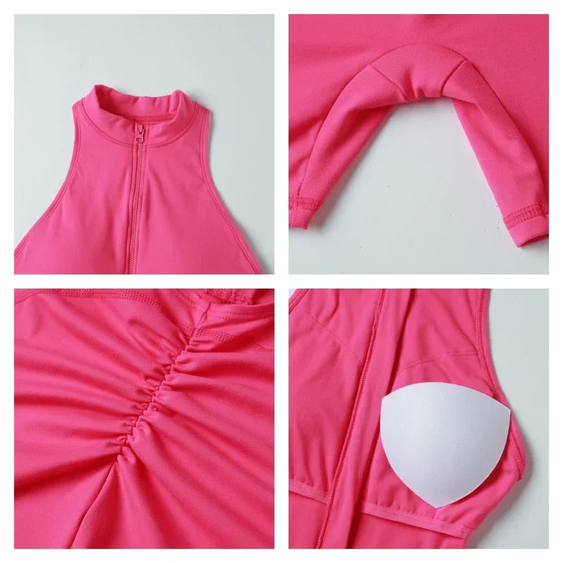 Scrunch Short Sports Jumpsuit Sleeveless Gym Set Women Yoga Clothing  Workout One-piece Suit Female Zipper Overalls for Woman