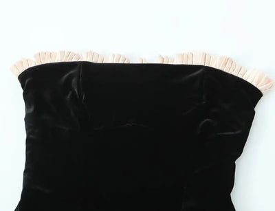 YENKYE Black Strapless Christmas Dress Sexy A Line Vintage Velvet Party Mini Dresses Elegant Women Dresses