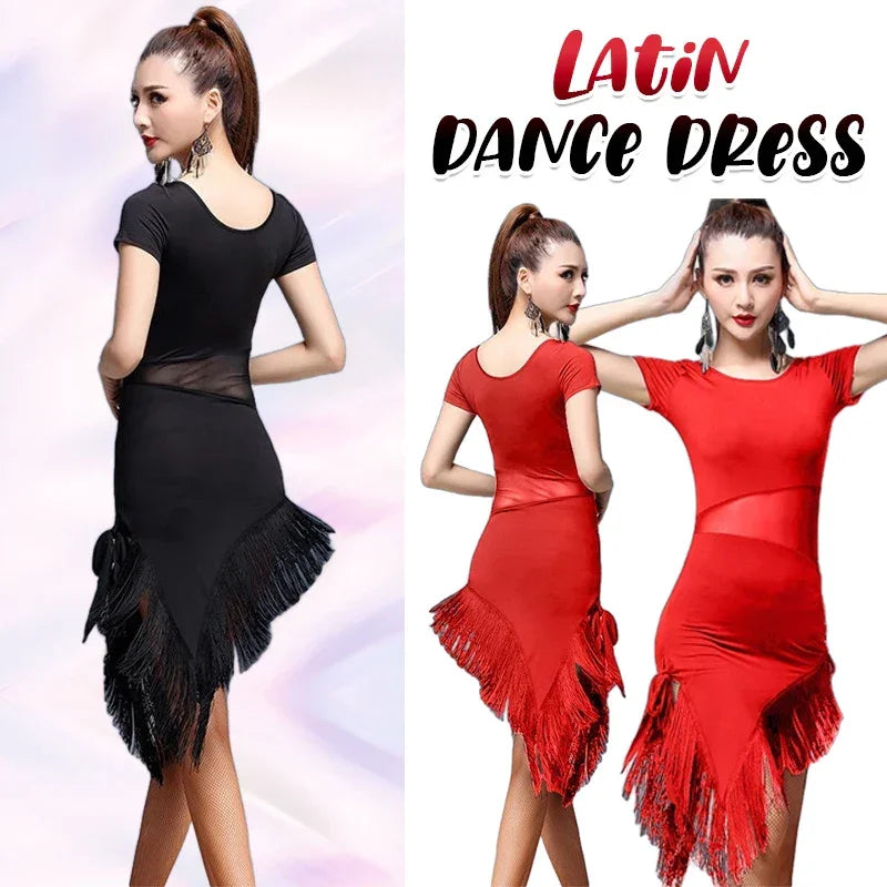 Women Sexy Latin Dance Dress Fringe Dresses Latin Ballroom Cha Cha Rumba Tango Samba Prom Tassel Split Practice Dance Costume