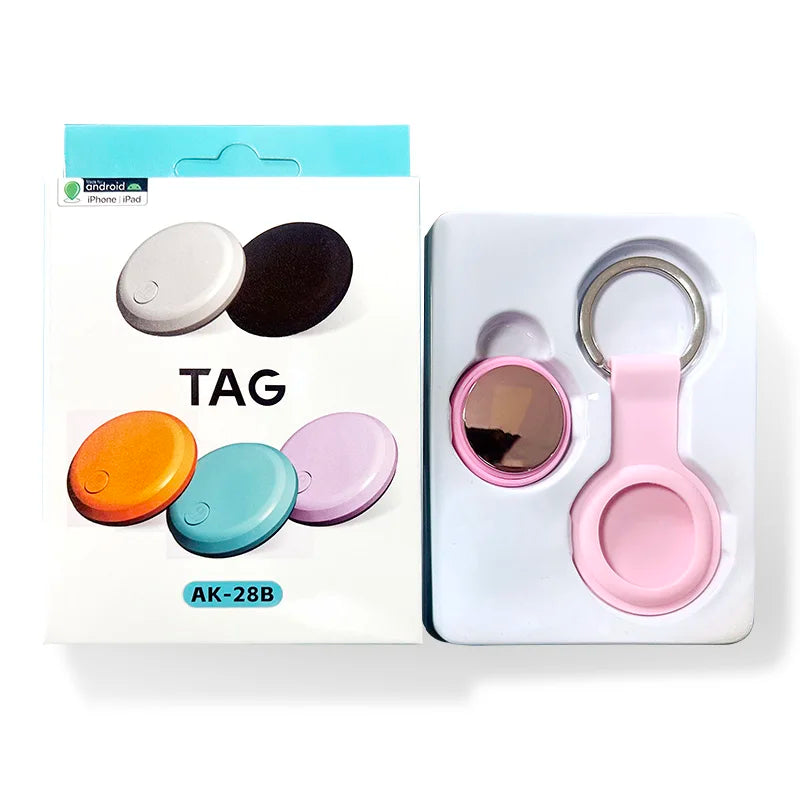 Pink Smart AirTag Bluetooth GPS Tracker Keychain with Ring Tag