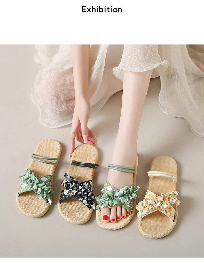 2025 New Floral Flip Flops for Women - Fashion Flat Sandals, Non-Slip Summer Slides for Beach/Outdoor, Trendy Ladies Casual Shoe