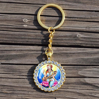 Shiva Nataraja Keychain Buddhist Jewelry Lakshmi Goddess Rhinestone Pendant Hinduism Amulet Keyring Gift