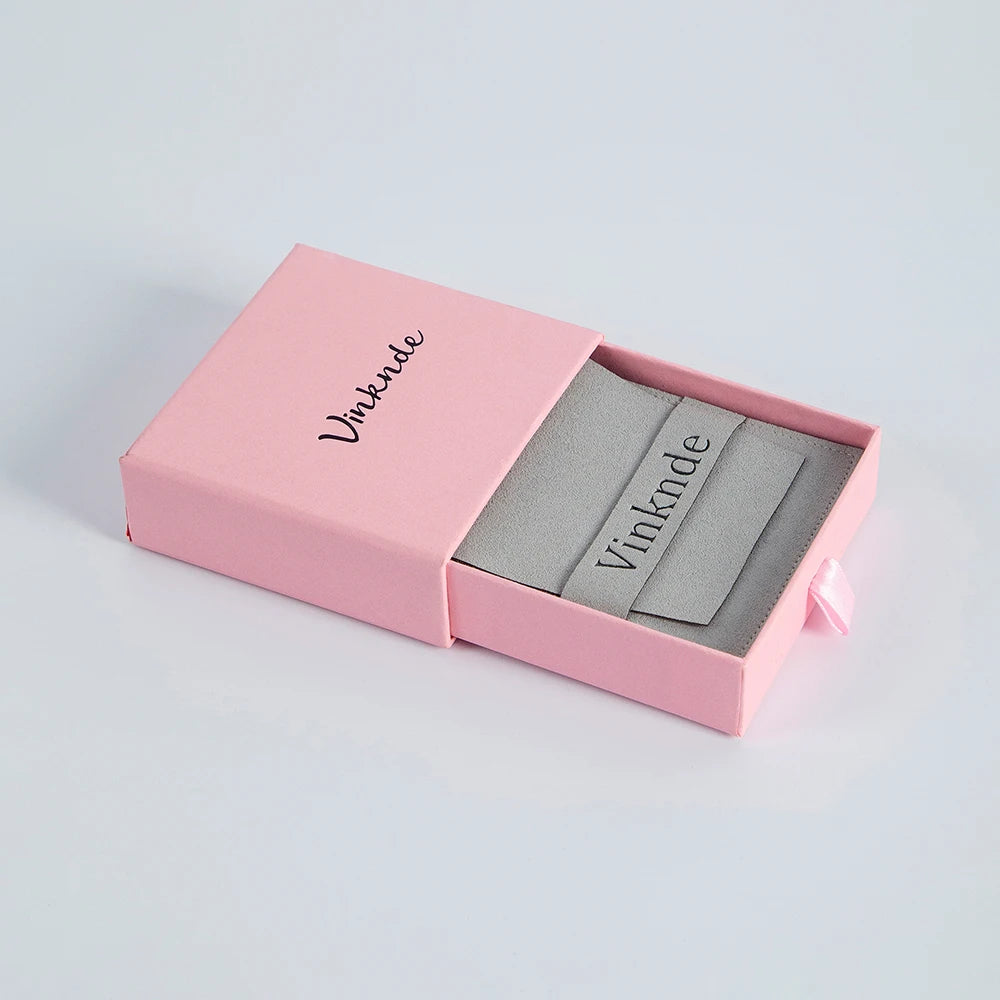 Custom Logo Luxurious Jewellery Packaging Pouch Printed Cardboard Drawer Box Fashion Jewelry Rings Packaging Box With Suede Bag