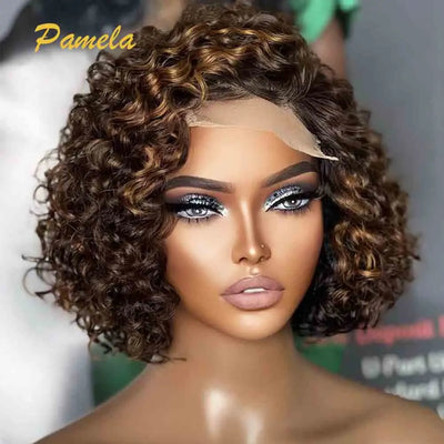 Short Blonde Wig Highlight Bob Glueless Wigs Human Hair Ready To Wear 250 Density Short Curly Brown Colored Human Hair Wigs