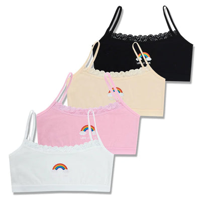 3PCS Teenage Girls Small Training Bras Cute Kids Rainbow Printed Sports Vest Bra Students Children Brassiere Underwear Tube Tops