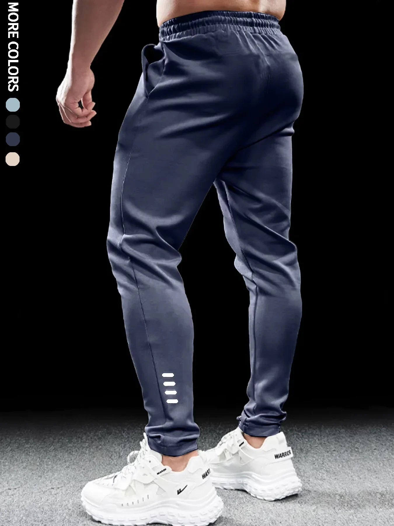 Men's athletic casual pants, simple, leg reflective strip design, elastic waistband, suitable for daily, running, multi-scene