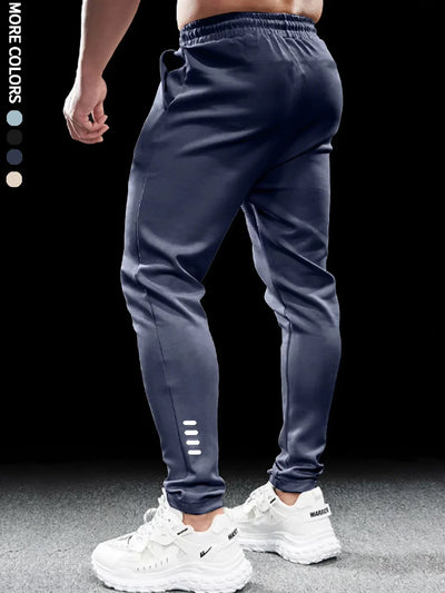 Men's athletic casual pants, simple, leg reflective strip design, elastic waistband, suitable for daily, running, multi-scene