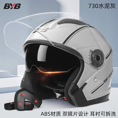 Motorcycle Equipments Open Face Helmet For Men Women Dual Lens Sun Visor Face Shield Top Lightweight Scooter Retro 3/4 Headwear