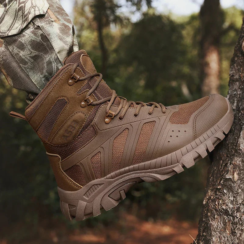 Men's high top hiking boots, sporty and stylish outdoor style, solid color, anti slip and wear-resistant rubber sole