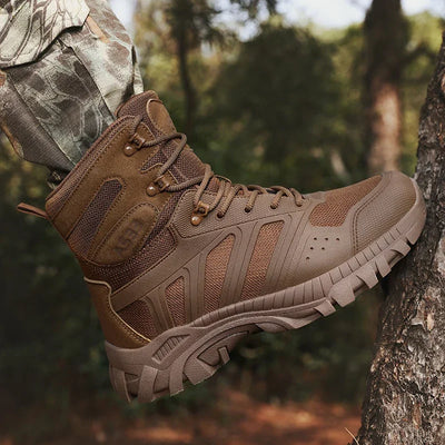 Men's high top hiking boots, sporty and stylish outdoor style, solid color, anti slip and wear-resistant rubber sole