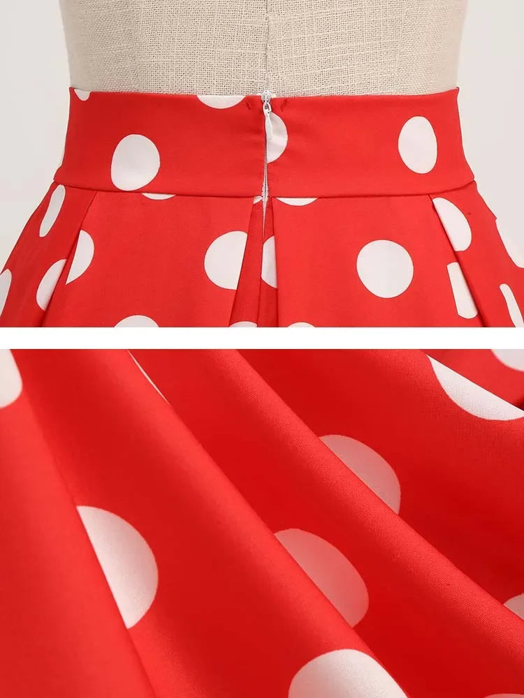 Summer Casual Women Midi Skirt Polka Dot High Waist Retro Vintage 50s Pleated Party Skirts