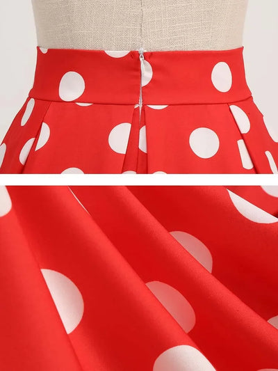 Summer Casual Women Midi Skirt Polka Dot High Waist Retro Vintage 50s Pleated Party Skirts