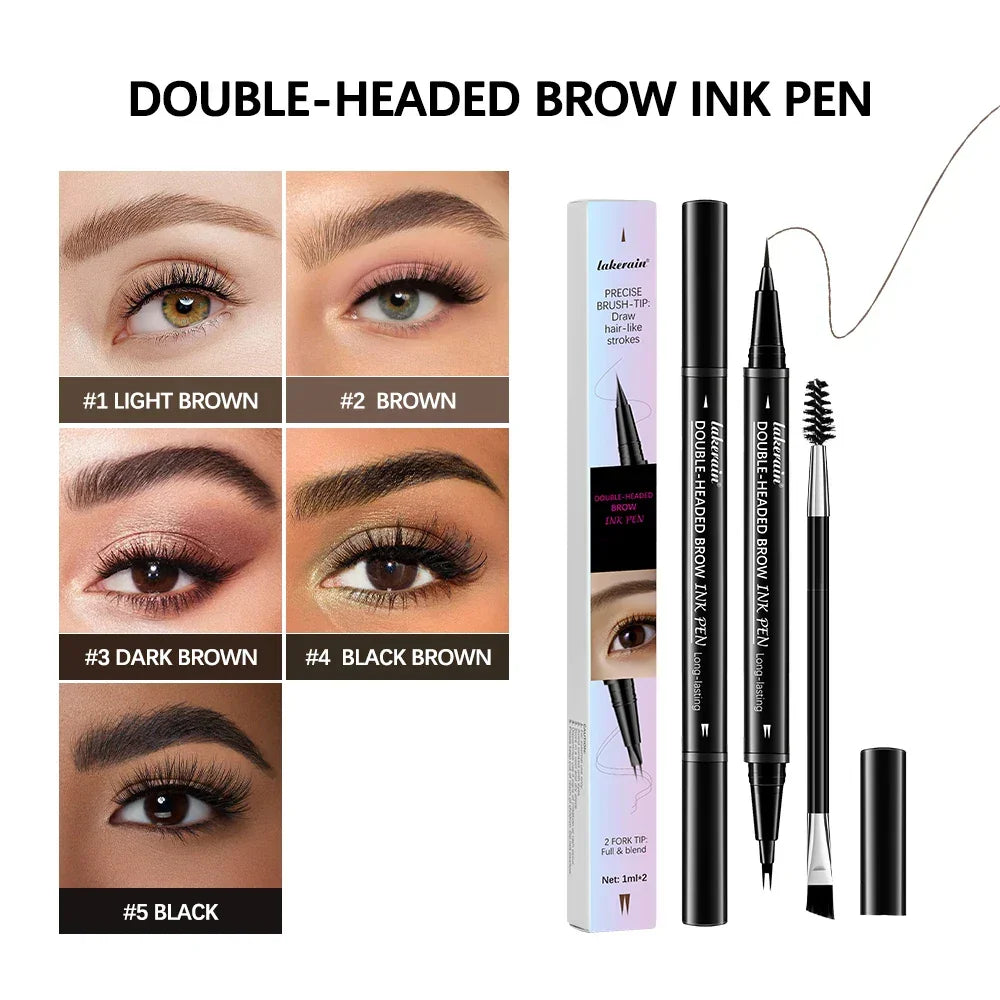 2 In 1 Eyebrow Pencil Eyeliner Double-Headed Long-Lasting Waterproof Smudge-Proof Precise Delineation Natural Tones for All Skin