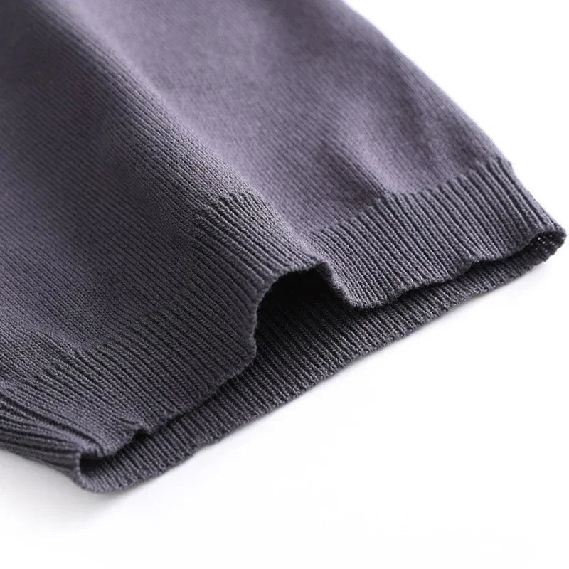 Trendy Men's Slim Knitted Polo Shirts Summer Casual Short Sleeve Zip-up Polo Neck Tops For Men Daily Leisure Striped Knit Polos