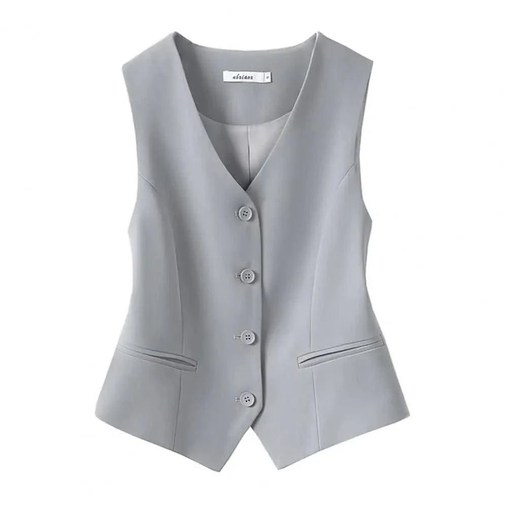 Women Fashion Front Button Fitted Waistcoat Activewear