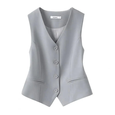 Women Fashion Front Button Fitted Waistcoat Activewear