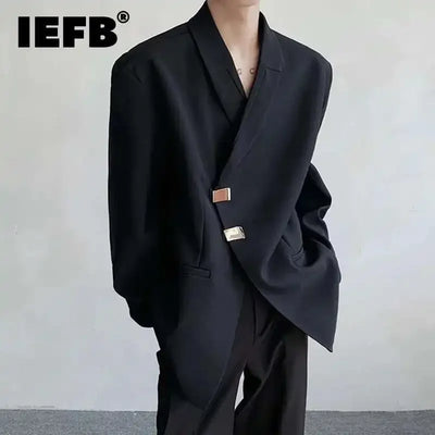 IEFB Metal Button Design Men's Blazers Shawl Collar Oblique Placket Design Casual Clothing Solid Color Male Suit Jackets 9W957