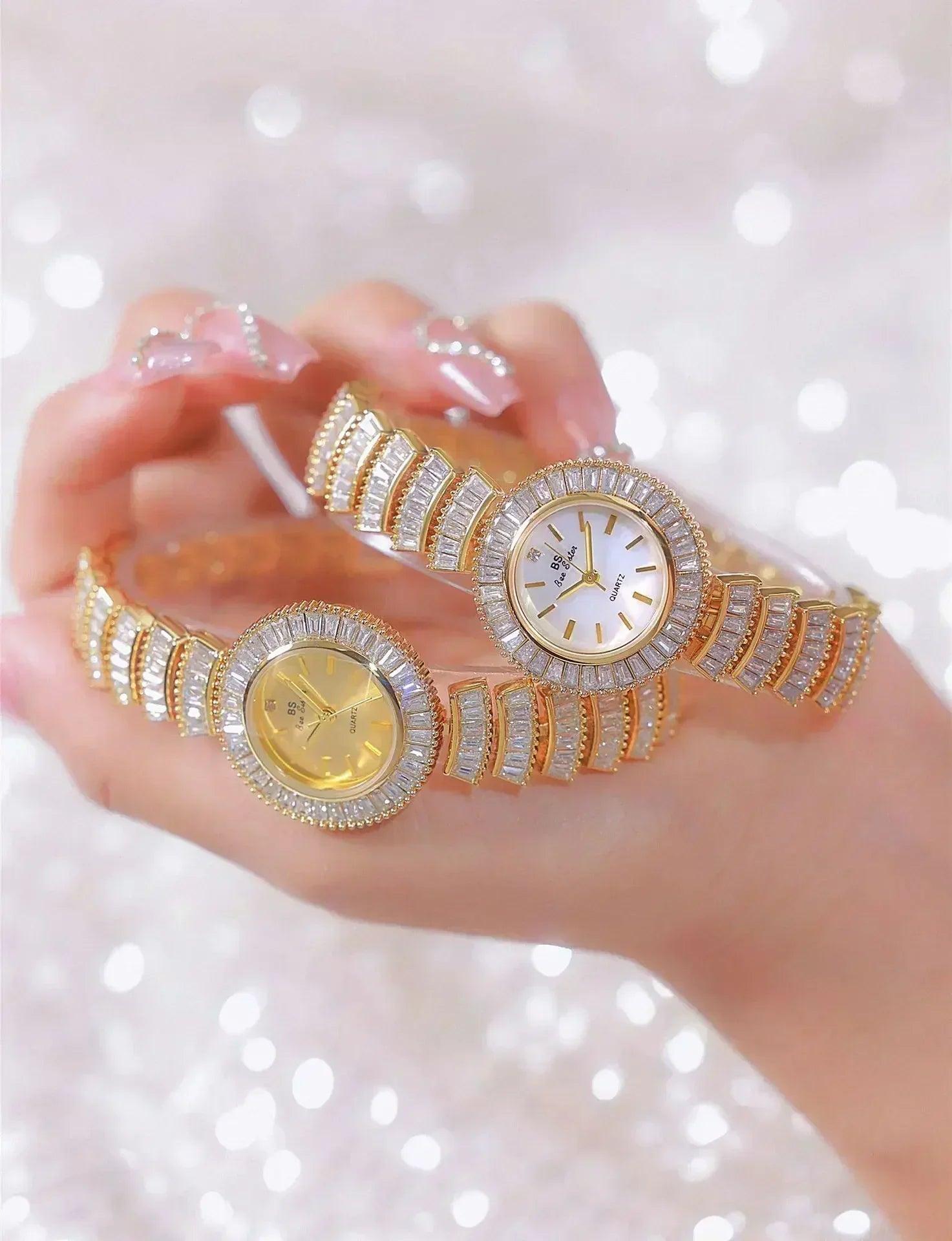 High-end luxury woman watch full diamond gold silver bracelet women fashion quartz wristwatches ladies rhinestone clock