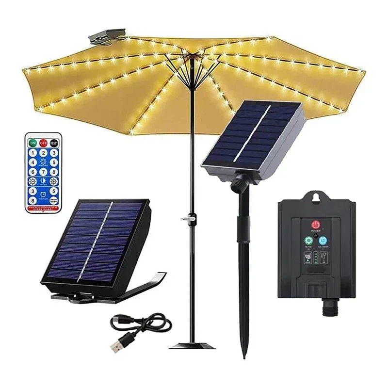 Promotion! Solar Umbrella Lights With Remote Control, Solar Powered Patio LED Umbrella Lamp With Clip For Garden, 8 Modes 104 LE