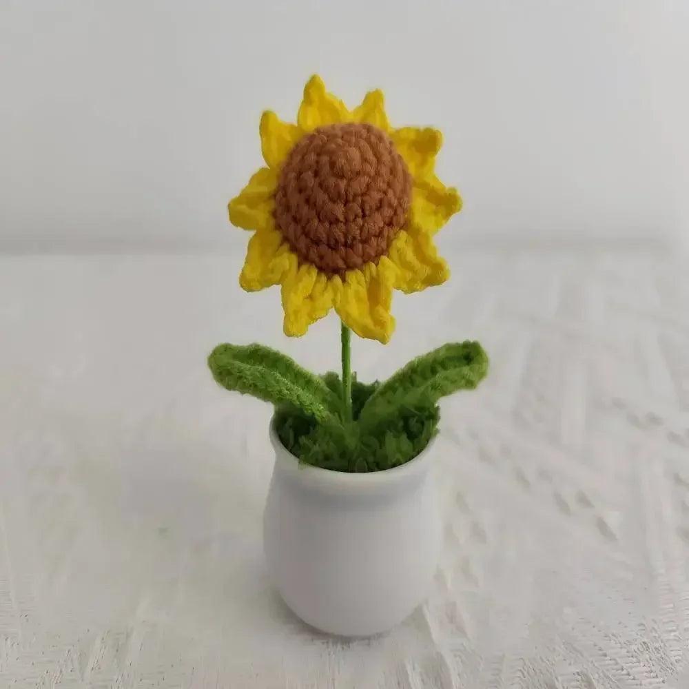 Handmade yarn hooks flowers sunflowers potted plants home decor wedding decorations holiday gifts