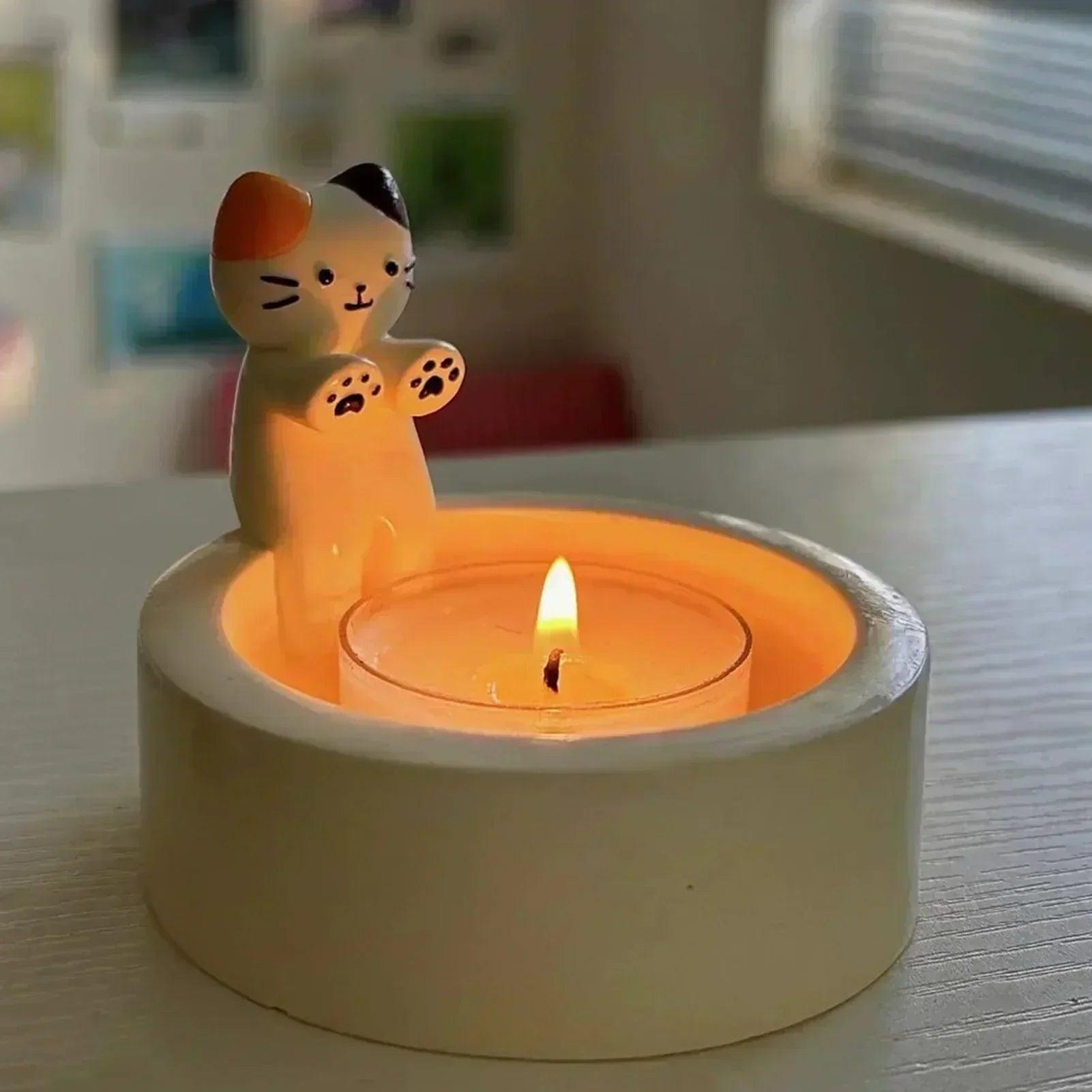 Cartoon cat candle holder tea light office home desktop decorative ornaments cute candlestick craft decoration