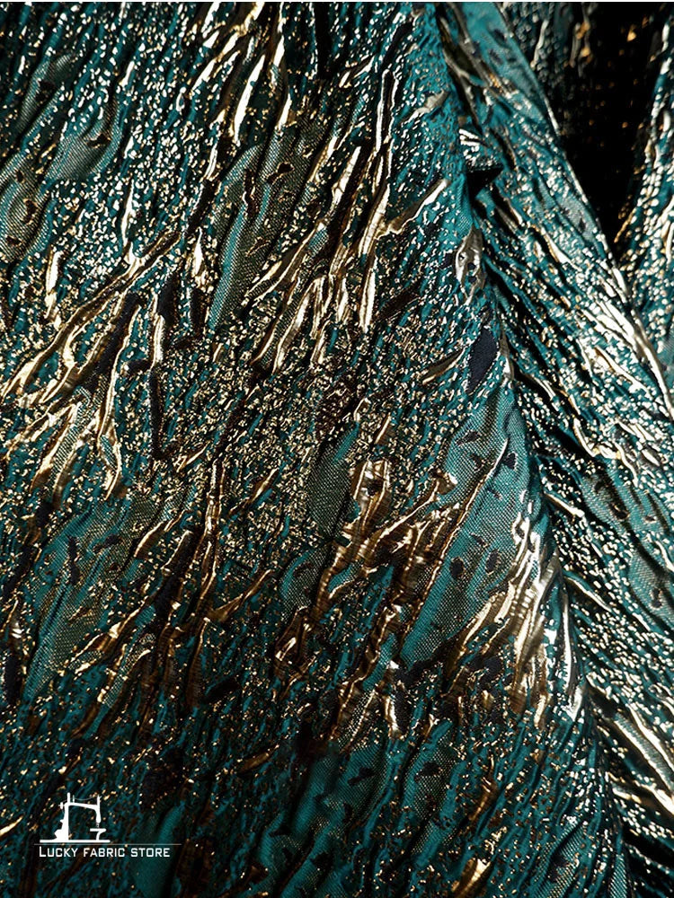 Super concave and convex texture, green-gold three-dimensional vein, jacquard texture, embossed fabric, Hanfu designer fabric