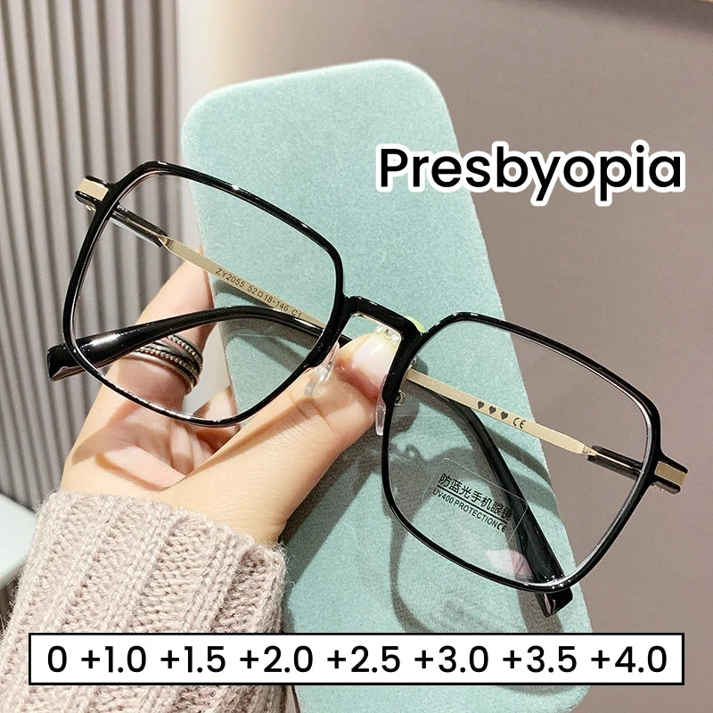 Anti Blue Light Blocking Glasses Oversized Square Reading Glasses for Women Men TR Frame High-definition Presbyopia Eyewear