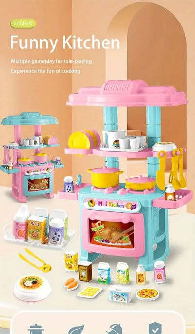 Mini Kitchen Counter Play Set DIY Simulated Cooking Food Tableware Play House Role Play Pretend Game Toy Gift Kid Boy Children