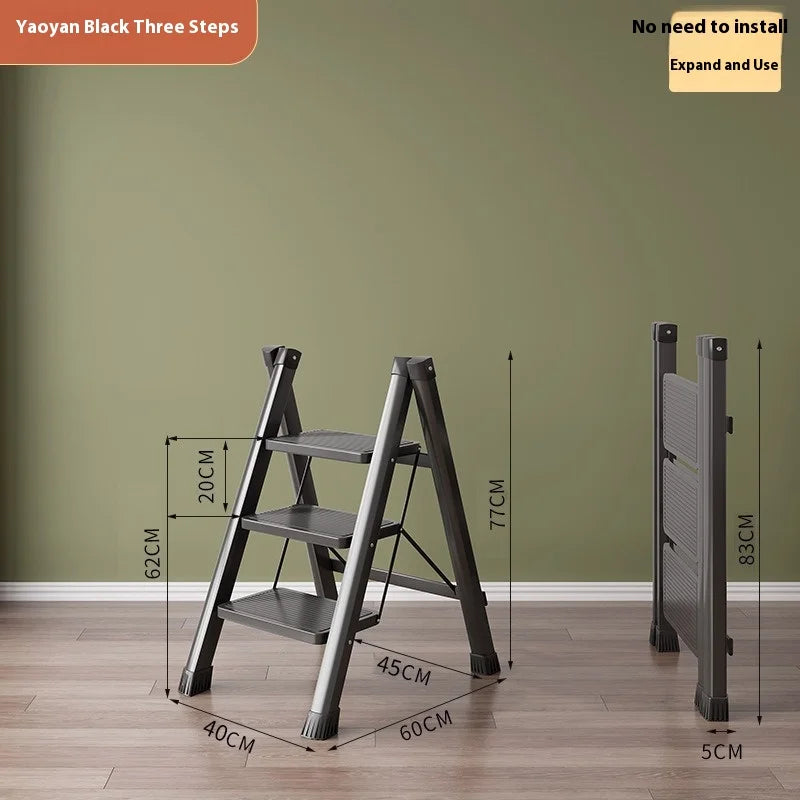 3 Step Folding MultiFunctional Ladder Household Folding and Retractable Zigzag Ladder Indoor Climbing Ladder Thickened Staircase