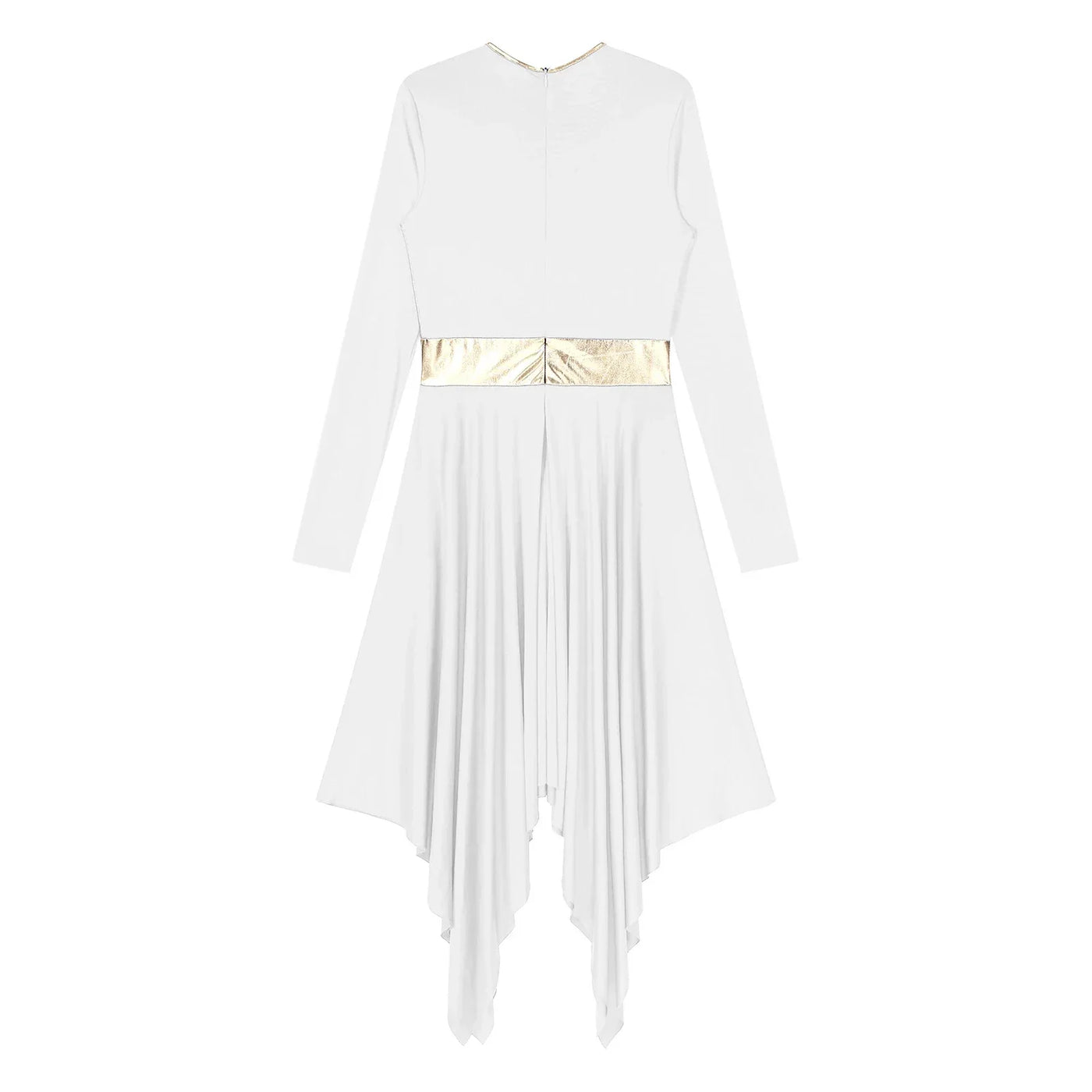 Women Church Choir Worship Liturgical Dress Modern Lyrical Dance Waltz Stage Performance Costume Long Sleeve Metallic Shiny Gown