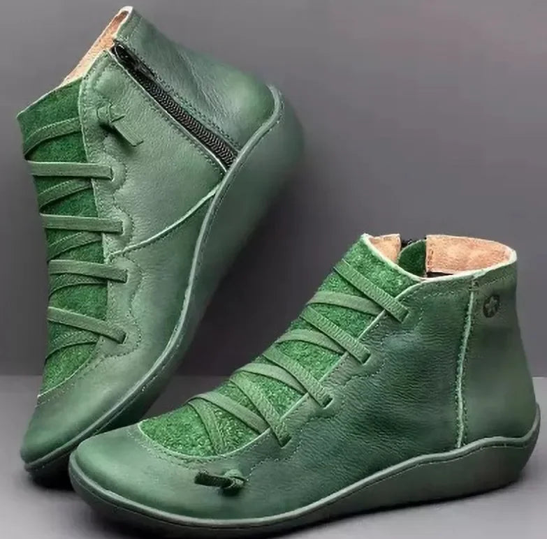 Snow Boots  Women Winter Genuine Leather Ankle Spring Flat Shoes Woman Short Vintage Boots with Fur 2024 for Women Lace Up Boots