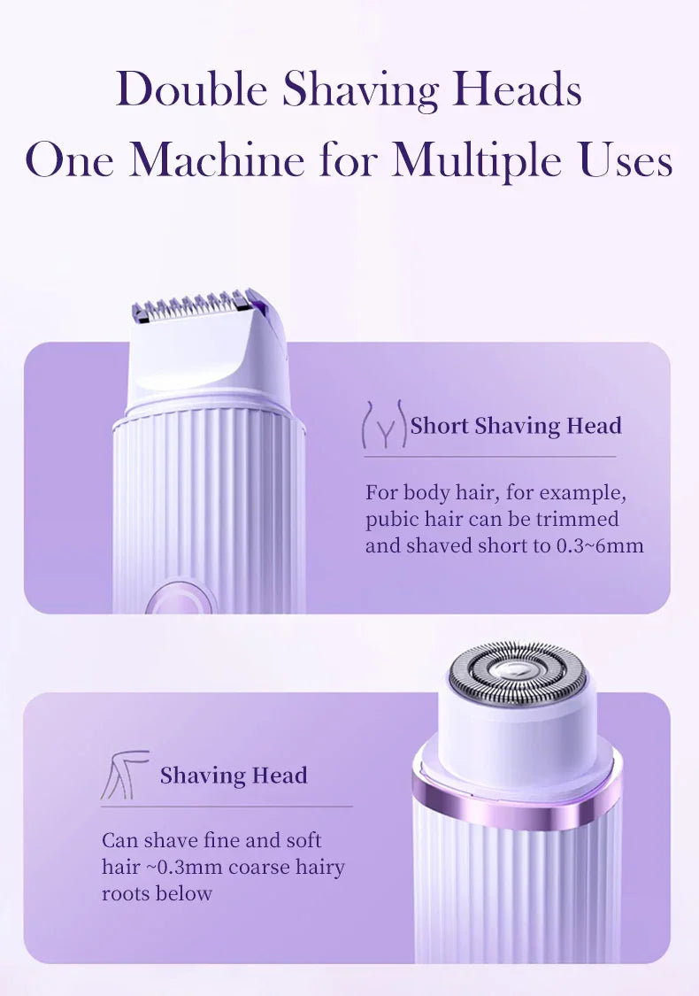 Electric Razors for Women 2in1 Bikini Trimmer Facial Mustache Shavers for Ladies Body Underarms Legs Portable Painless Epilator