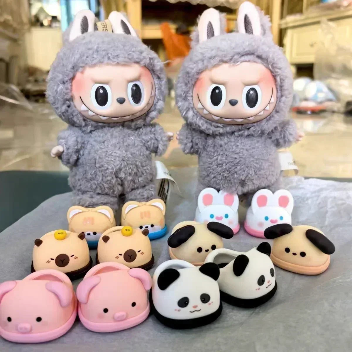 Labubu Shoes for 15/17cm Dolls Cute Animal Slippers Macaron Color Versatile Princess Shoes