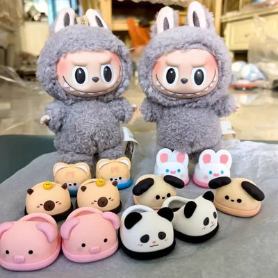 Labubu Shoes for 15/17cm Dolls Cute Animal Slippers Macaron Color Versatile Princess Shoes
