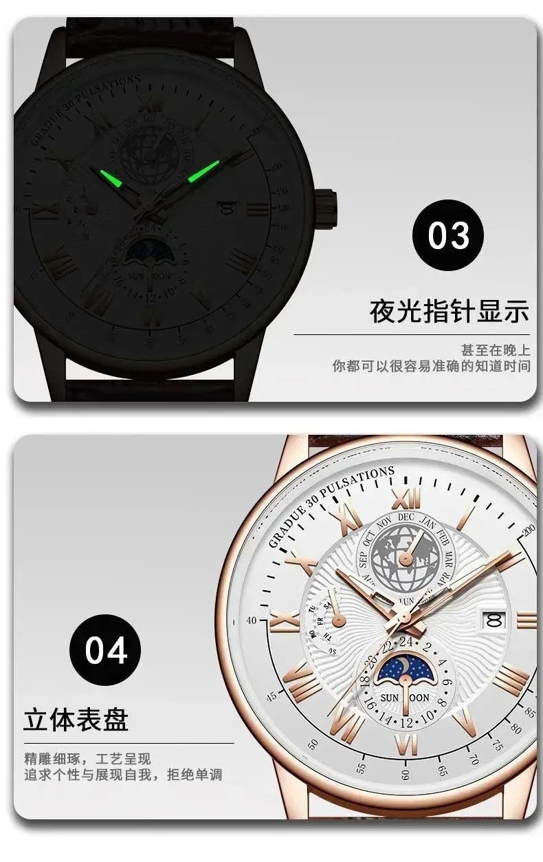2024 men watch fashion top luxury sport men’s wristwatch waterproof luminous leather date quartz watches man clock