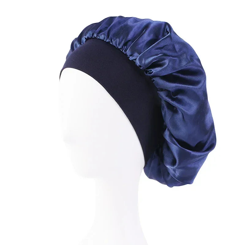 Satin Wide Brim Nightcap Shower Caps Silk Bonnet Elastic Soft Band Styling Cap Soft Silk Sleep Cap Bathroom Products