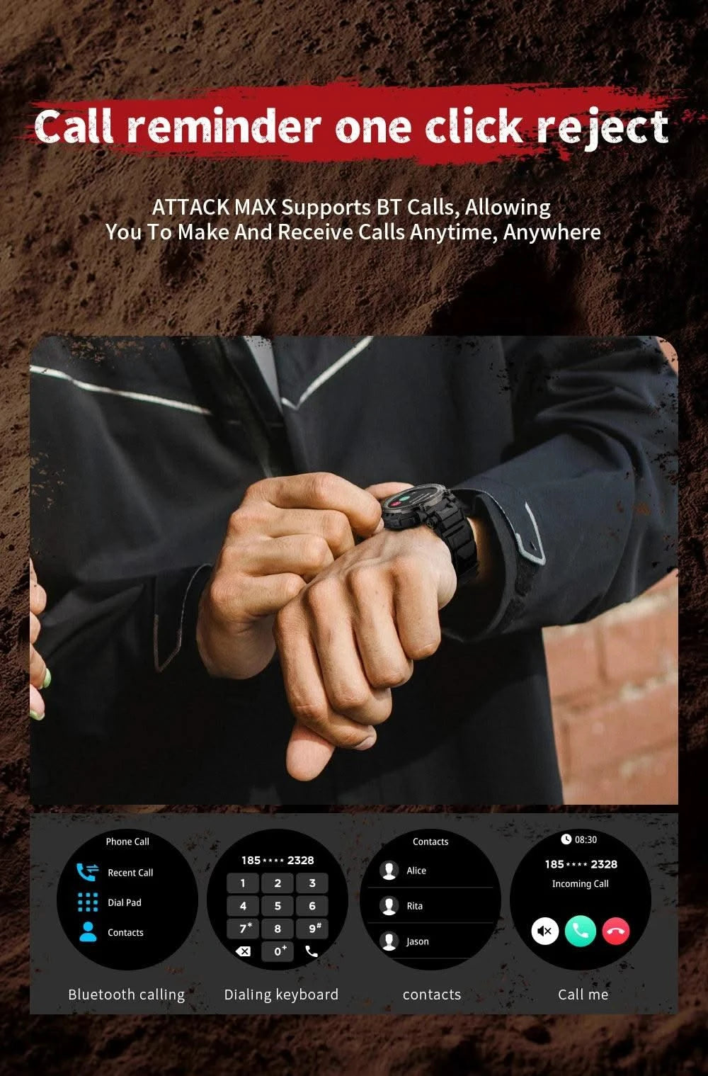 LOKMAT New ATTACK MAX Sport Rugged Smart Watch BT Calls Waterproof Military Smartwatches Heart Rate Monitor Fitness Tracker