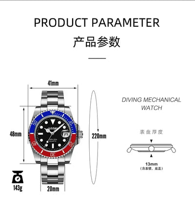 2025Advanced men's watches high-end products green water ghost quartz watches steel band waterproof luminous watches