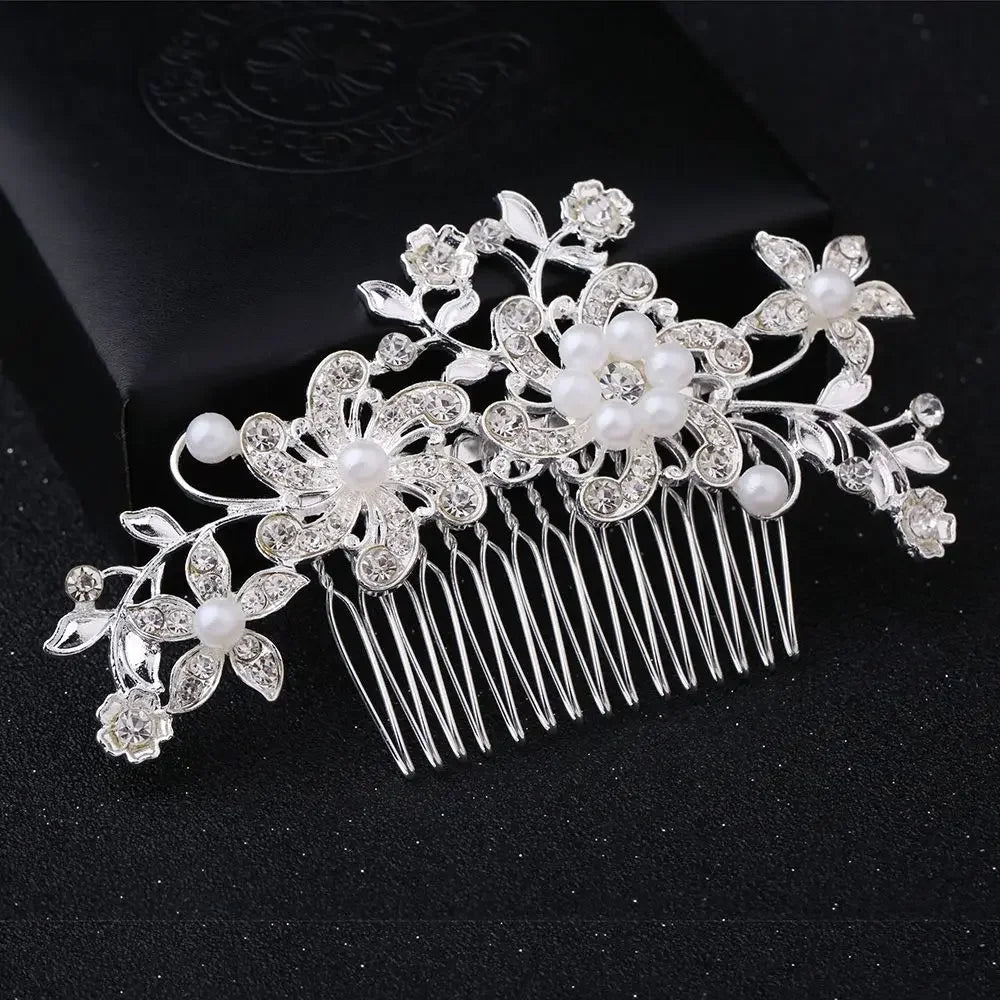 Elegant Floral Wedding Hair Accessories Women Flower Pearl Hair Comb Hairclip Diamond Hairpin Fashion Jewelry