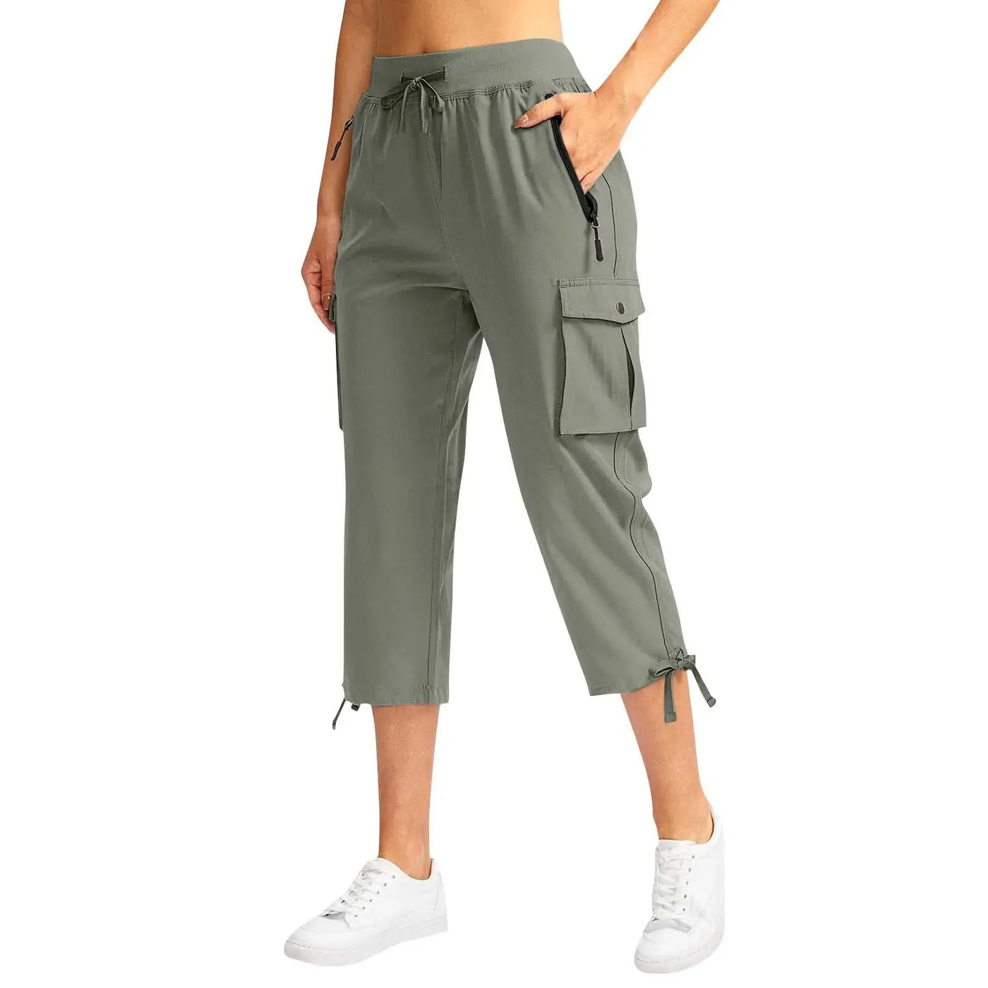 Womens Cargo Capris With 6 Pockets Lightweight Quick Dry Outdoor Travel Casual Comfy Summer Pants Korean All-Match High Waist