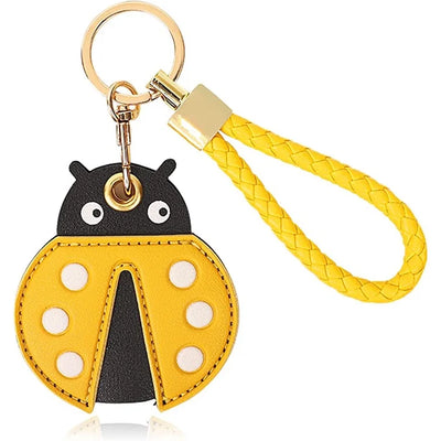 Yellow black ladybug coin purse with woven hand straps AirTag holder